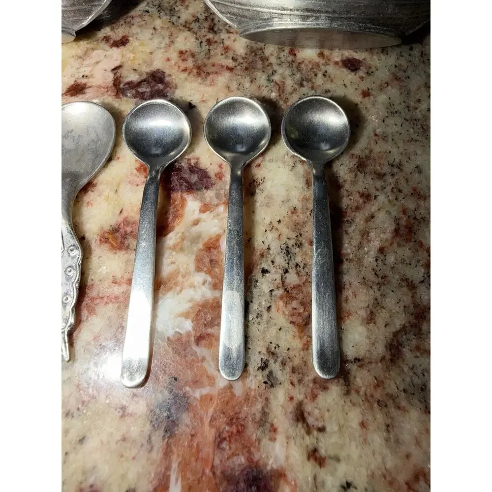 Lot Vintage Handstopt TPB Tinn Pewter Norge Viking Ship Spoon 3” Salt Cellar